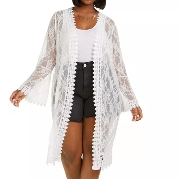 Full Circle Trends Lace Embroidered Duster Size L Sheer Long Cardigan Festival - Picture 4 of 15